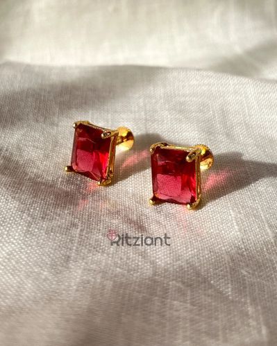 Women Ruby Red Cushion Ad Earrings | Ad301