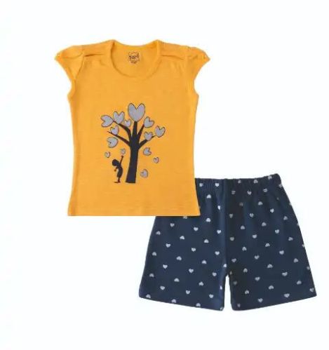 Soft Fabric Girls Yellow Black Top Shorts Set
