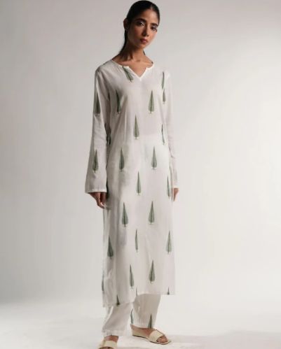 Neelmii Nirvana Leaf Print Mul Cotton Ladies Kurta Set