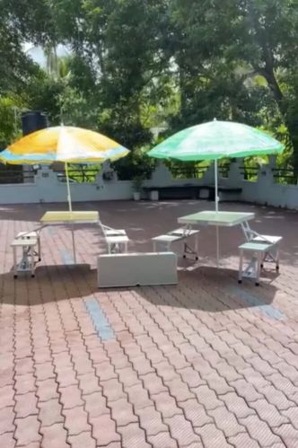 Aluminium Picnic Tables With Umbrella, Color : Silver