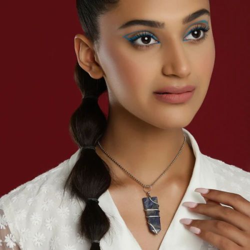 Ruby Raang Brass Blue Silver Plated Handcrafted Necklace