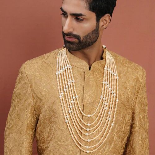 DUAL TONE PEARL WHITE & OFF WHITE BEADED NECKLACE FOR MEN