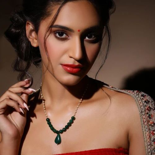 Ruby Raang Brass Green Beaded Necklace With Pearls