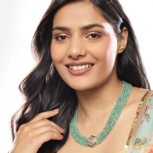 Brass Green Kundan Neckpiece