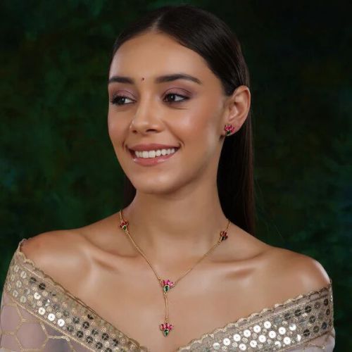 Brass Handcrafted Patchi Kundan Studs Necklace Set