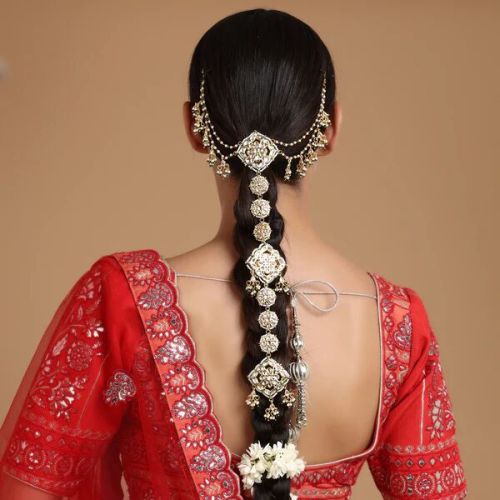 Brass Kundan And Pearl Hair Braid (Chotti)