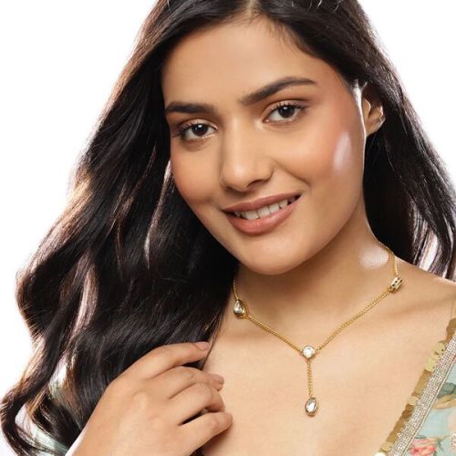 Brass Kundan Golden Chain Necklace