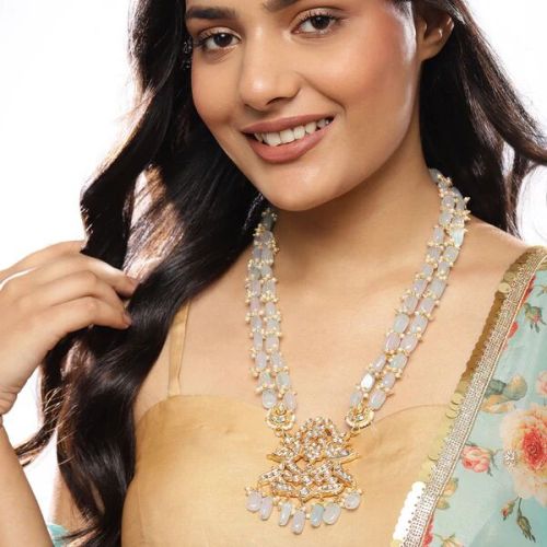 Brass Long Layered Kundan Necklace