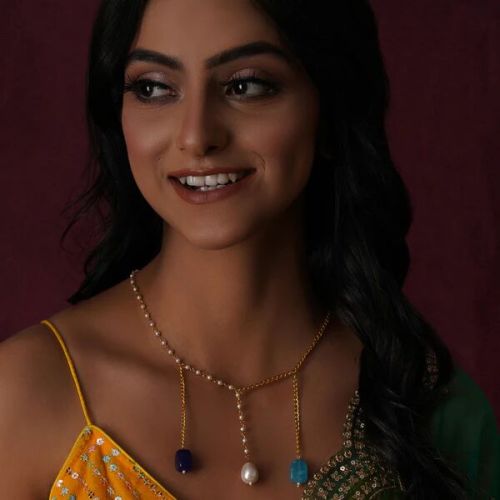 Brass Long Pearl And Gold Chain Neckpiece