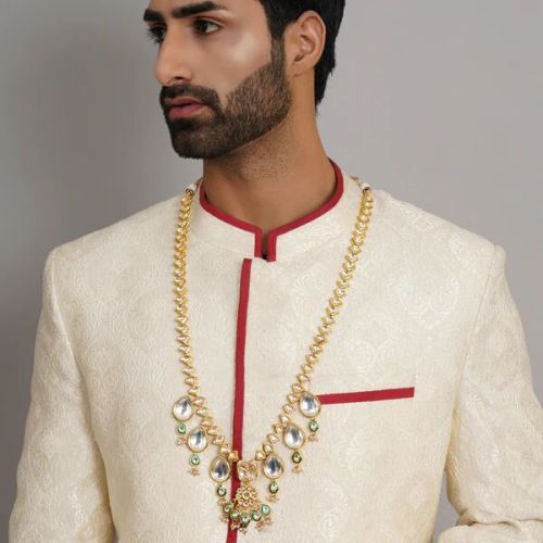 Men Long Kundan Neckpiece With Multi Stones