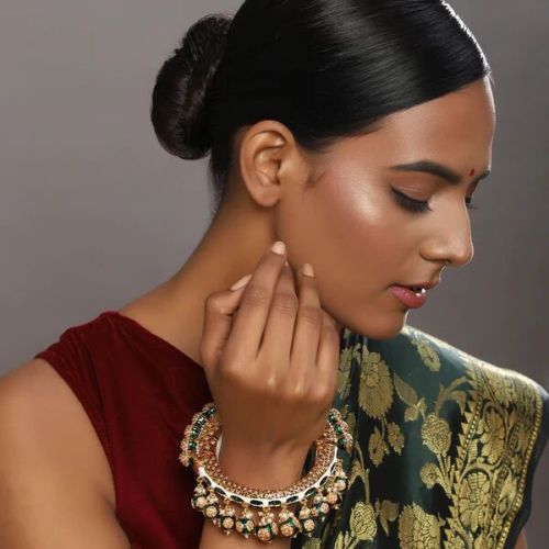 Brass PEARL & GREEN MEENAKARI BANGLE