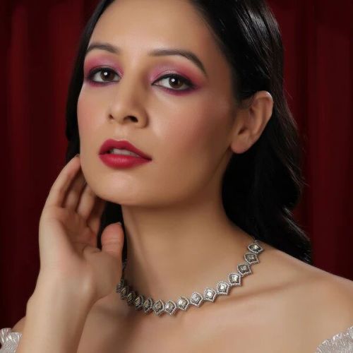 Brass Silver Kundan And American Diamond Neckpiece