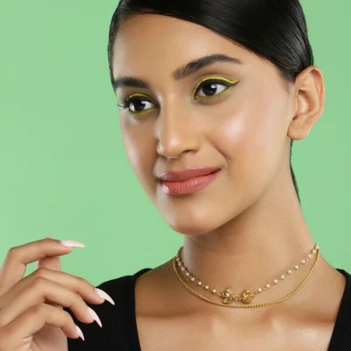 Brass White Gold Plated Kundan Necklace