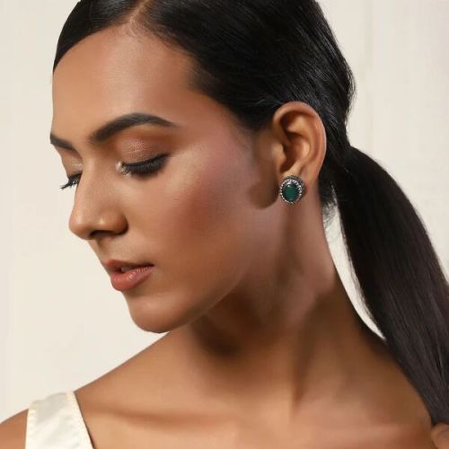 Brass Women GREEN SILVER STUDS