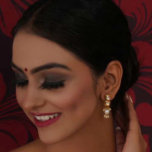 Brass Women Kundan Earrings With Pearl Drops