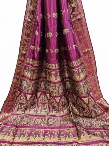 MAGENTA & BEIGE HANDLOOM PURE KATAN SILK BALUCHURI SAREE