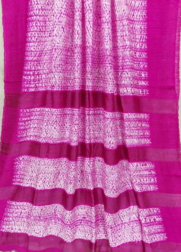 Matka Silk Saree Shibori Creation, Color : White & Fuschia Pink