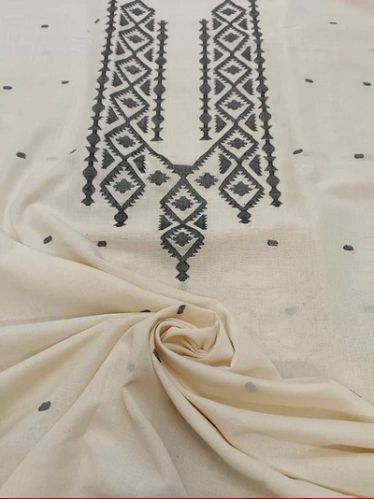 White And Black Handwoven Dhakai Jamdani Unisex Kurta Piece