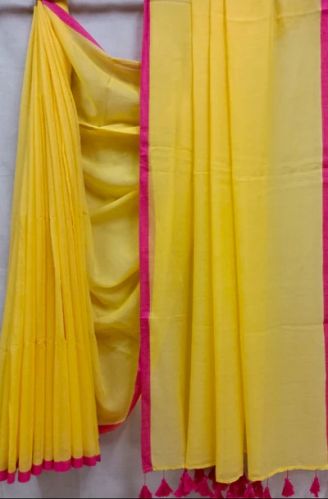 YELLOW & PINK SOFT HANDLOOM MUL COTTON SAREE