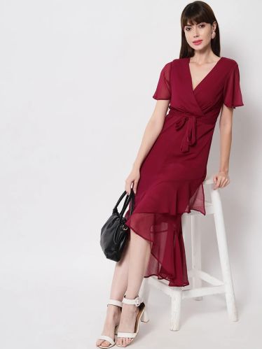 Kashana Purple Polyester Flared Dress For Women