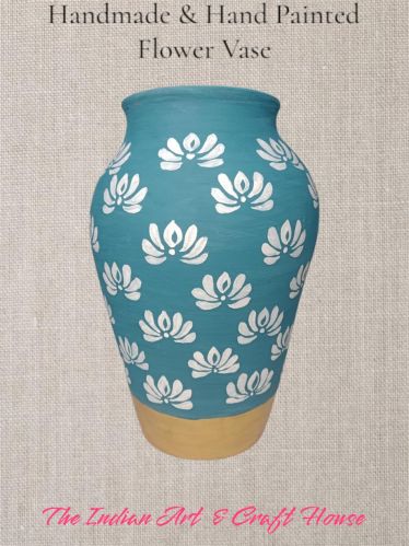 ClayCloud Printed Polished Clay Made Terracotta Painted Vase Antique