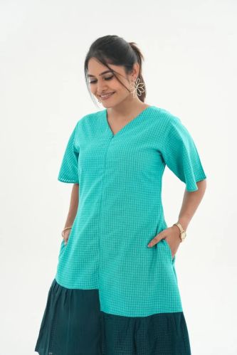 Teal Ruffle Feeding Ladies Dress, Color : Multicolor