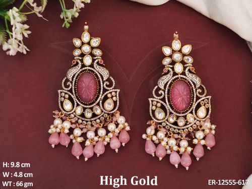 Polished ER-12555-617 Kundan Earrings, Color : Multi Color Antique