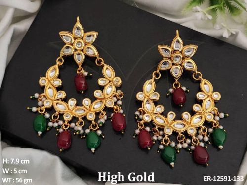 Polished ER-12591-133 Kundan Earrings, Color : Multi Color Antique