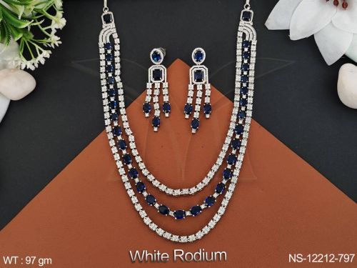 Polished NS-12212-797 American Diamond Necklace Set Party Wear