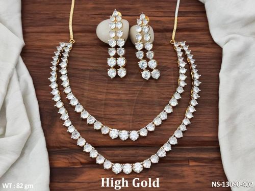 Polished NS-13090-402 American Diamond Necklace Set Party Wear