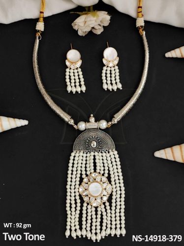 Polished NS-14918-379 Oxidised Silver Necklace Set Party Wear