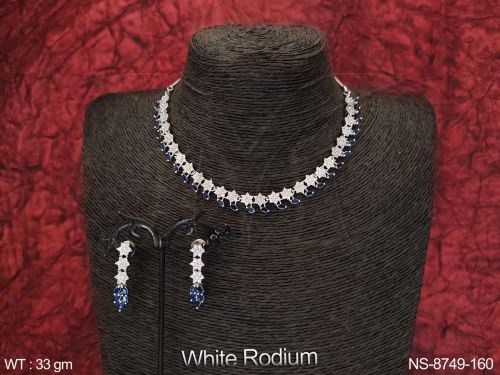 Polished NS-8749-160 American Diamond Necklace Set Party Wear