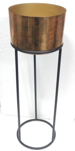 Polished Iron Round Indoor Planter with Stand, Color : Golden