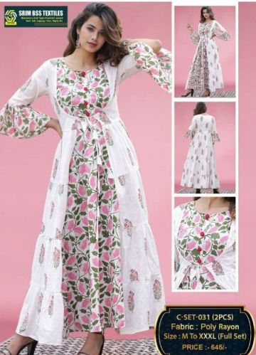 Ladies Printed Poly Rayon Gown Party Wear, Casual Wear
