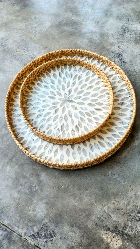 Polished Bamboo Sticks Cane Serving Tray 10x10Inch