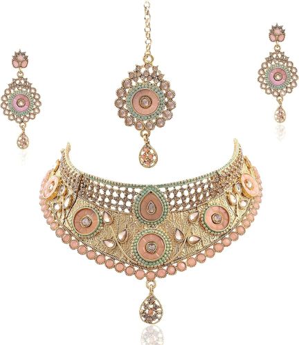 Printed Gold Plated Imitation Necklace Set, Color : Golden Modern