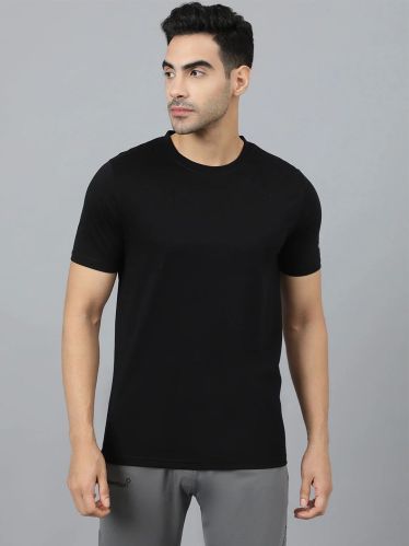 Plain Cotton Mens Round T-shirt, Color : Black All Size