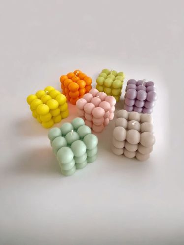 Soya Wax Polished Rotch Bubble Candle, Color : White