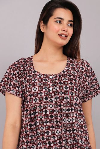 Ladies Floral Printed Round Neck Cotton Night Gown