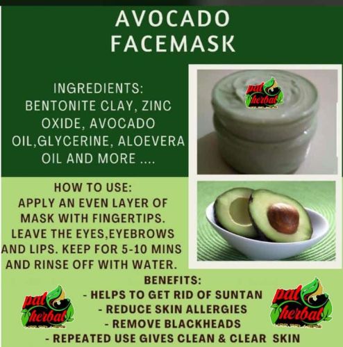 Bentonite Clay Herbal Avocado Face Mask, Color : Green