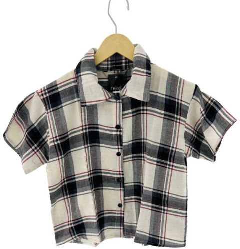 Simple Collar Neck Cotton Half Sleeve Check Shirt, Color : Gray