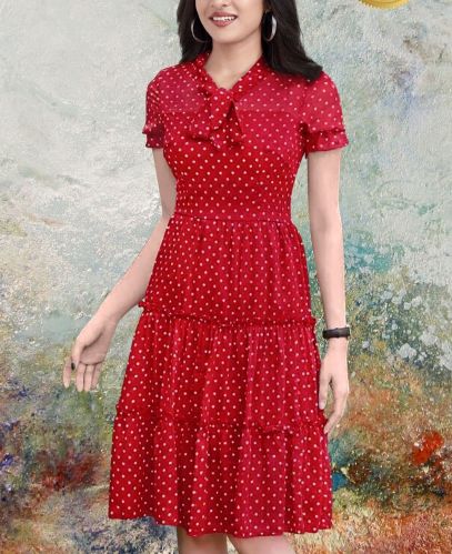 Ladies Georgette Frilled Dress, Color : Multicolor