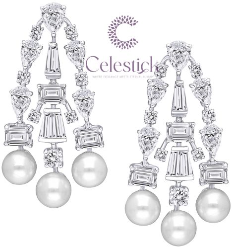 Ladies Bridal White Cubic Zirconia with White Man-Made Korean Pearl Earring