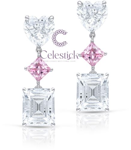Ladies Classic White And Pink Cubic Zirconia Stone Earring