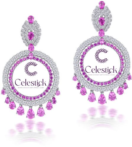 Ladies Bridal Pink And Silver Cubic Zirconia Earring