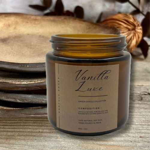 Earthly Edges Glass Scented Candles, Color : Amber