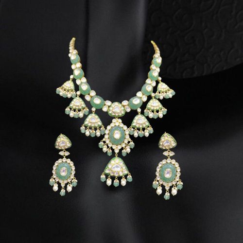 Silver Royal Grandeur Necklace Set, Color : Multi Color