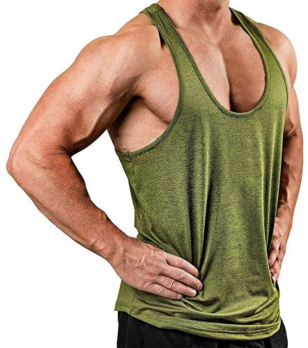 Cotton Plain Athletic Gym Vest for Men, Color : Green