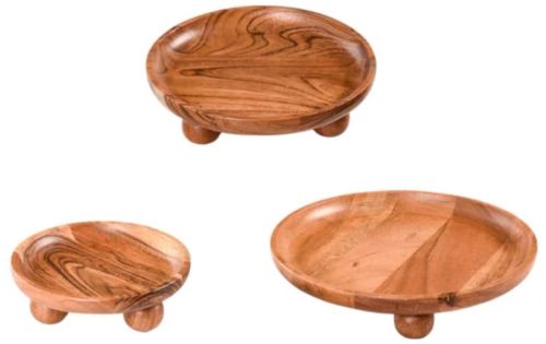 Polished Round Acacia Wood Platter, Color : Brown