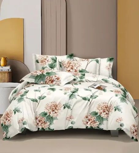 Printed Cotton Olive Bedsheet Set For Home, Hotel